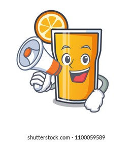 With megaphone orange juice character cartoon