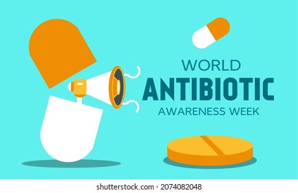 Megaphone out of medicinal pill illustration. World Antibiotic Awareness Week.