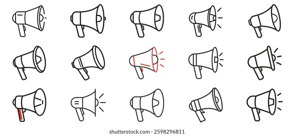Megaphone outline icon set vector on white background