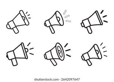 Megaphone outline icon set vector line art design on a white background