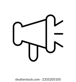 Icono de vector de contorno megáfono en negro. Concepto de marketing digital de negocios. Elemento gráfico. Símbolo plano y a la moda, firme: ilustración, logotipo, móvil, aplicación, diseño, web, dev, ui, art. EPS 10