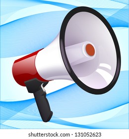 megaphone over blue wave background