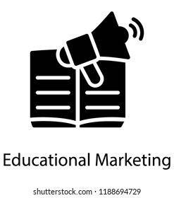 Megaphone over opened book showing icon of marketing campaign