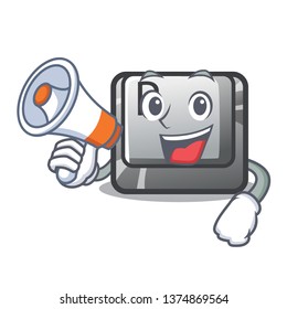 With megaphone P button installed on cartoon computer