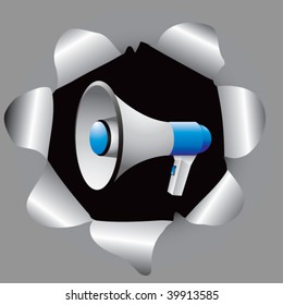 megaphone in paper hole