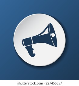 megaphone paper icon with shadow on blue background for wed design. Vector illustrations.