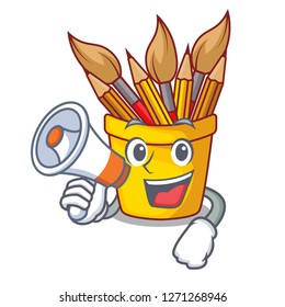 With megaphone pencil pot shape on the cartoon