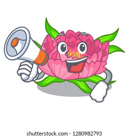 With megaphone Peony flowers in a cartoon basket