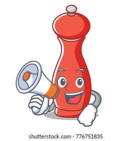 With megaphone pepper mill character cartoon
