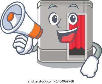 With megaphone photo booth in the character shape