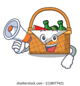 With megaphone picnic basket character cartoon