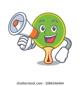 With megaphone ping pong racket character cartoon