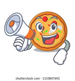 With megaphone pizza character cartoon style