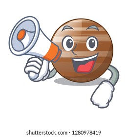 With megaphone planet Jupiter in form of cartoon