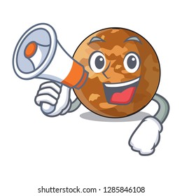 With megaphone planet mercury above the sky cartoon
