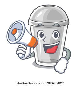 With megaphone plastic cup in the cartoon form