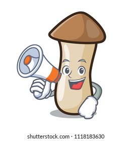With megaphone pleurotus erynggi mushroom character cartoon