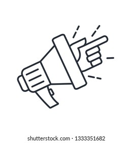 Megaphone, pointer. Vector linear icon.
