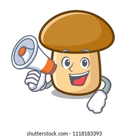 With megaphone porcini mushroom character cartoon