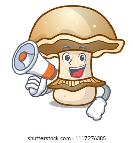 With megaphone portobello mushroom character cartoon