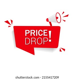 Megaphone with Price drop speech bubble banner design. Price drop sign,label, banner. Price drop megaphone message. Vector illustration.
