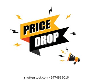 megaphone with Prince Drop speech bubble, business design, marketing, announcement, discount, cashback. creative banner. editable vector eps 10.