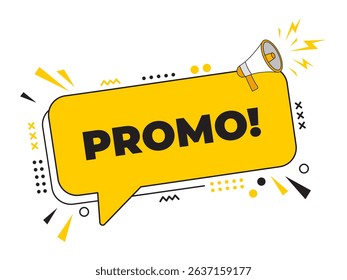 Megaphone with a Promo message inside a speech bubble banner. Ideal for use in business, marketing, and advertising