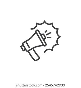 Megaphone promotion line icon. linear style sign for mobile concept and web design. Megaphone speech outline vector icon. Special offers, promotions symbol, logo illustration. Vector graphics
