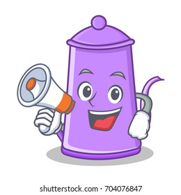 With megaphone purple teapot character cartoon