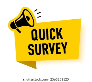 Megaphone with Quick survey speech bubble. Loudspeaker. Banner for business, marketing and advertising. Vector illustration