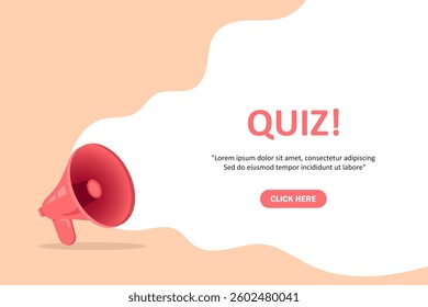 Megaphone with Quiz speech bubble. Loudspeaker. Banner for business, marketing and advertising. Vector illustration.