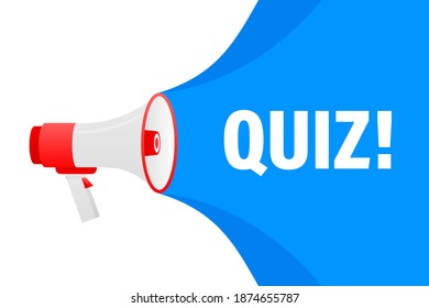 Megaphone mit Quiz. Vektorgrafik.
