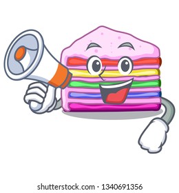 With megaphone rainbow cake on plastic cartoon plate