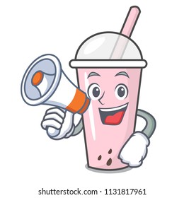 With megaphone raspberry bubble tea character cartoon