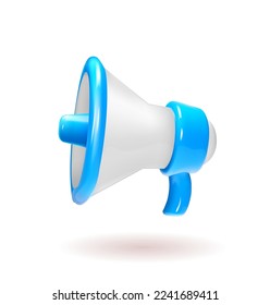 Megaphone realistic 3d in blue color isolated in white. Megafon icon vector Illustration