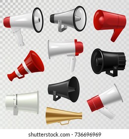 Megaphone realistic 3d high volume speaker voice device mouthpiece speaking-trumpet vector illustration.