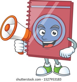 With megaphone red closed book with character mascot