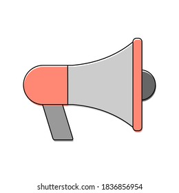 Icono plano rojo megáfono aislado en fondo blanco. Símbolo del altavoz. Ilustración vectorial de altavoz