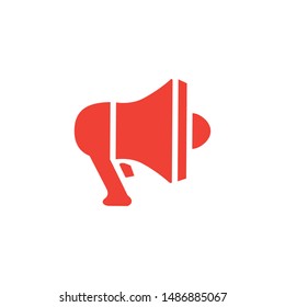Megaphone Red Icon On White Background. Red Flat Style Vector Illustration.