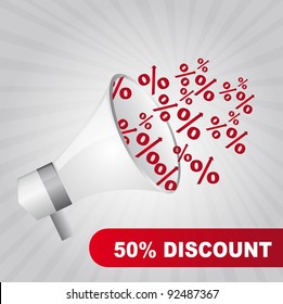 megaphone with red percent over gray background. vector
