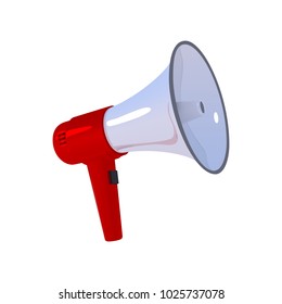 Megaphone. Red with a white bullhorn. Loudspeaker isolated on a white background. Vector illustration