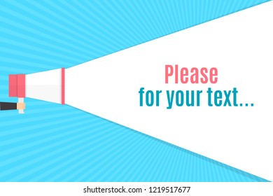 Megaphone, with reference to the speech bubble. Speaker. Banner for business, marketing and advertising. Vector illustration. Place for your text.