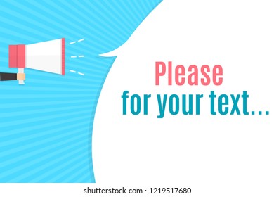 Megaphone, with reference to the speech bubble. Speaker. Banner for business, marketing and advertising. Vector illustration. Place for your text.