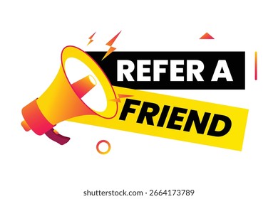 Megaphone com faixa do programa de referência. Rótulo para empresas, marketing e publicidade. 