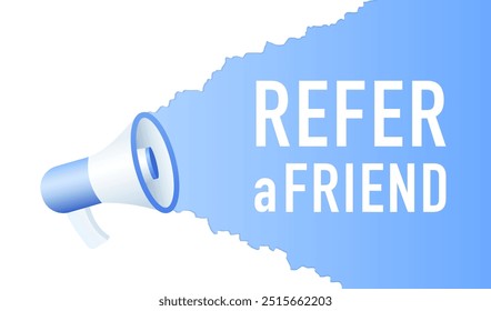 Megaphon mit Empfehlungsprogramm. Empfehlen Sie einen Freund Banner mit Bullhorn für Empfehlungsprogramm Promo, Freunde Social Media Marketing. Werbekonzept. Vektorgrafik