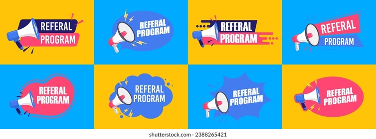 Megaphone with referral program. Vector illustration