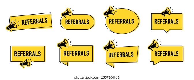 Megaphone with referrals speech bubble. Loudspeaker. Banner for business, marketing and advertising. Vector illustration.