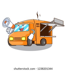 With megaphone rendering cartoon of food truck shape