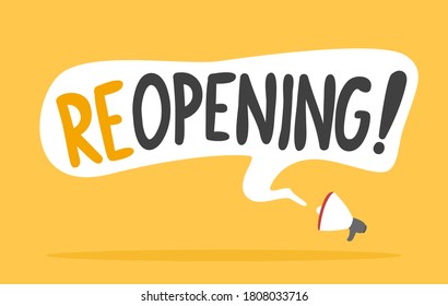 Megaphone with reopening message background.Vector reopening message illustration from message background  collection.