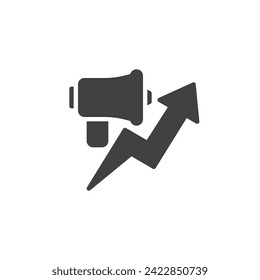 Megaphone and rising arrow vector icon. filled flat sign for mobile concept and web design. Successful Marketing glyph icon. Symbol, logo illustration. Vector graphics